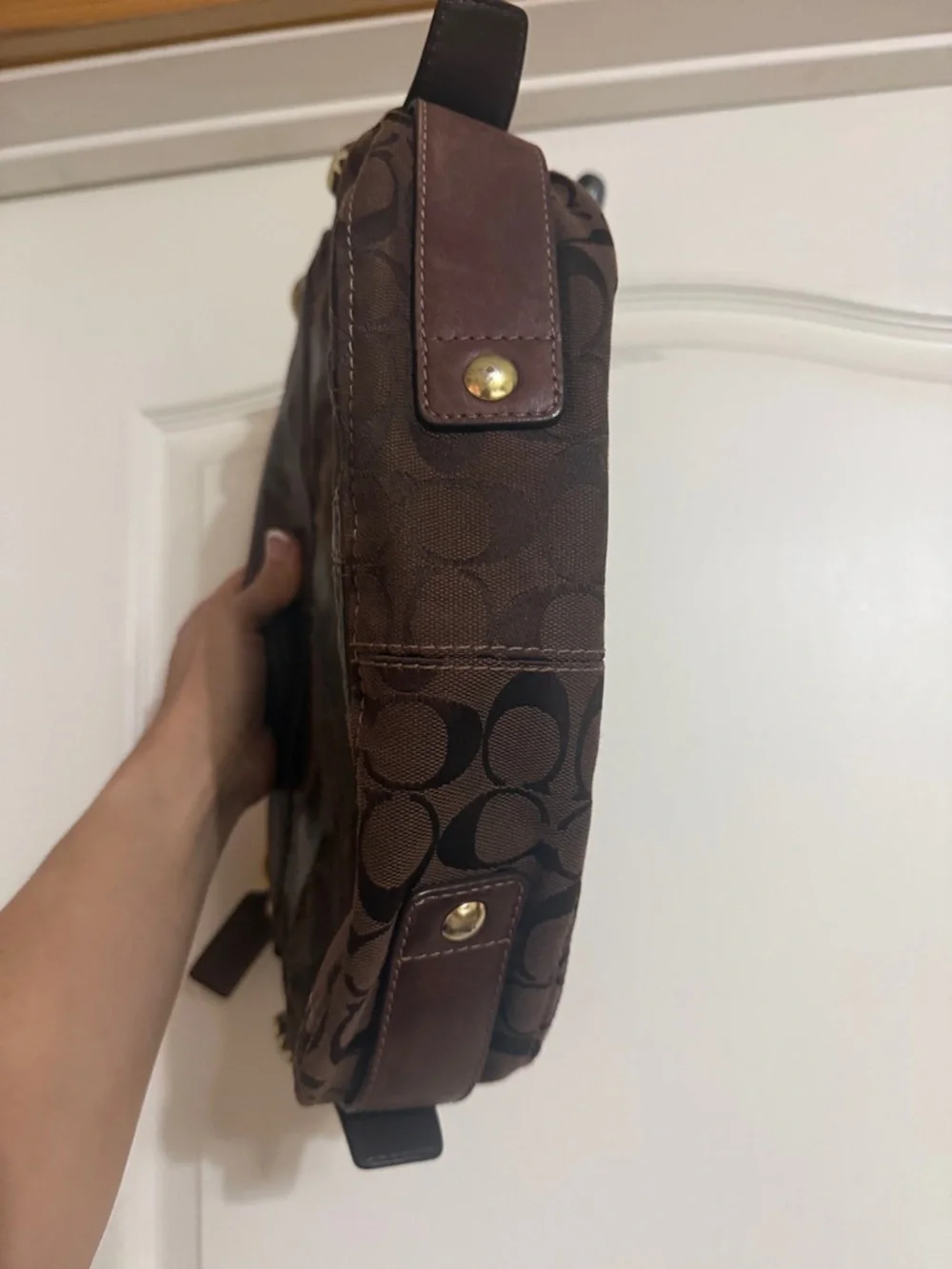 Coach Patchwork Shoulder Bag in Dark Brown and Brown - Picture 3 of 4